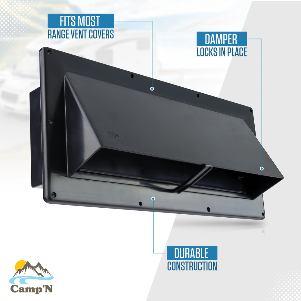 Mobile Home - RV Exterior Sidewall Range Hood Vent with Damper - Black - Camp'N