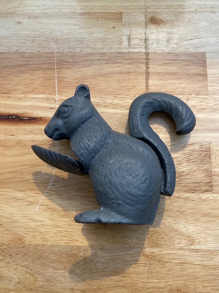 Squirrel Nutcracker Nut Cracker Cast Iron Metal Hefty Patina Collector Holidays