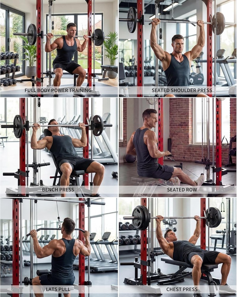 Smith Machine 1000LBS Multi-Functional Home Squat Rack W LAT-Pull Down System