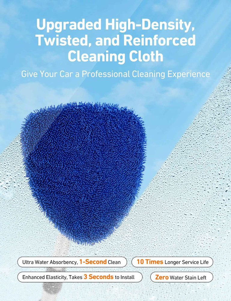Car Windshield Cleaner Tool Extendable Handle Interior Window Cleaning Kit 4 Pad