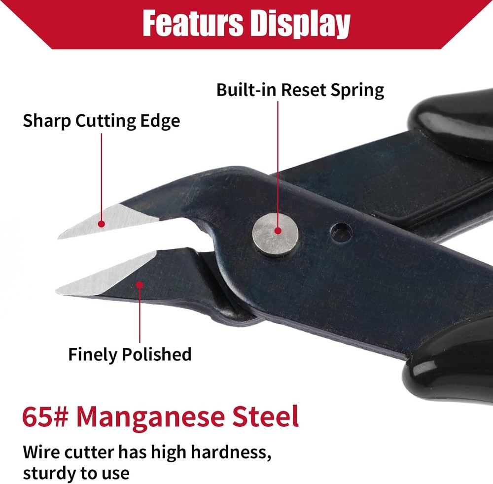 5 Inch Micro Flush Cutter, 2 Pack Small Wire Cutters Spring Loaded Cutting Plier