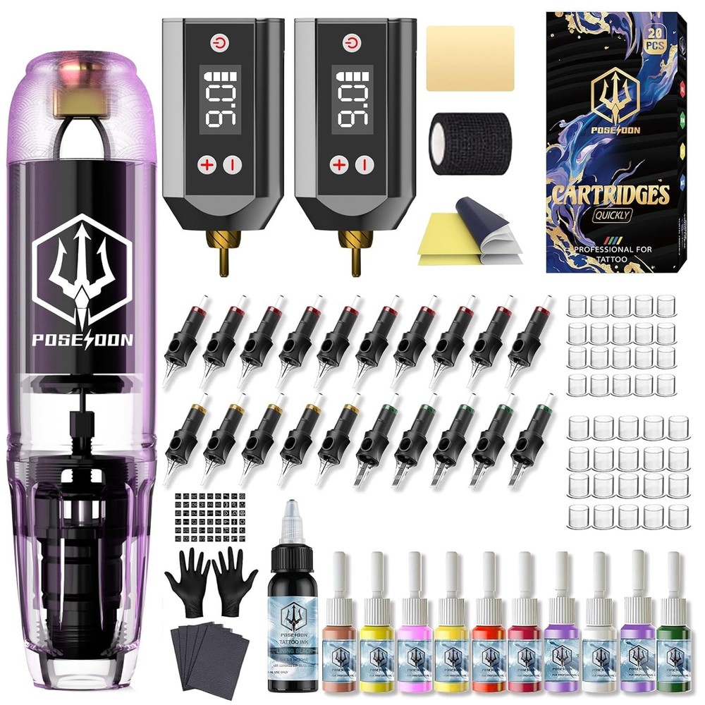 Wireless Tattoo Kit Complete for Beginners Pen Machine with Power Supply Needles