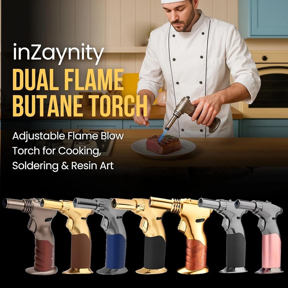 Dual Flame Butane Torch - Refillable Handheld