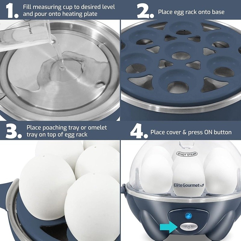 Egg Cooker Rapid Boiling Easy Peel Timer Multi Function Poacher Steamer New