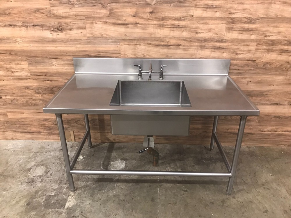 60" Single Compartment Sink Table, Quick Drain Release, Open Base drip edge top