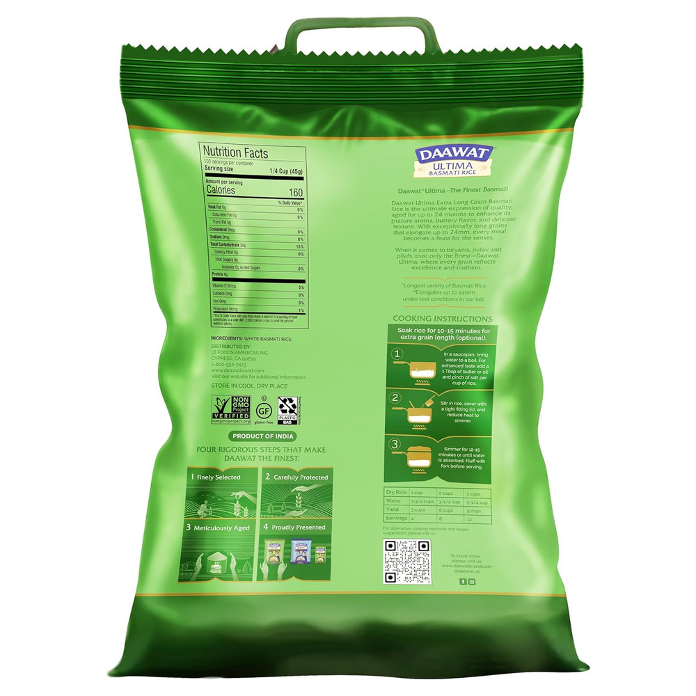 Ultima Basmati White Rice - Authentic Extra Long Grain Basmati Rice - 10 Lb Bag