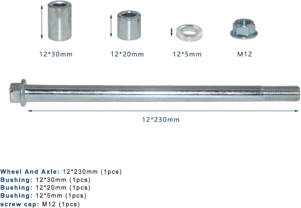 Durable 12mm Diameter Rear Axle Assembly for ATVs & Scooters - Performance Boost