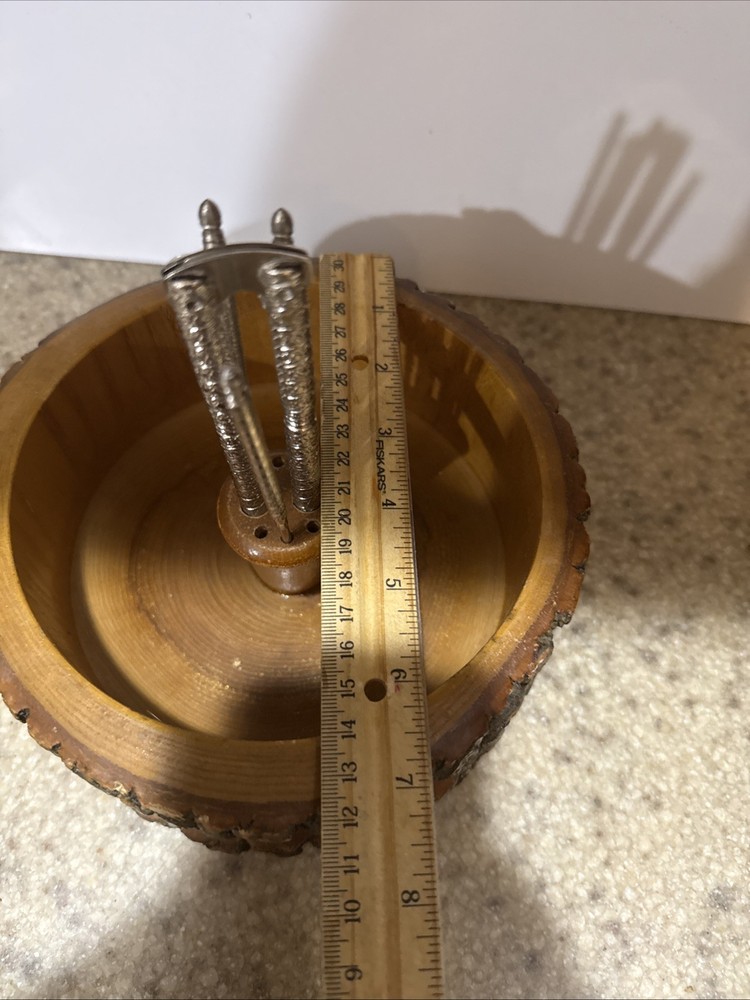 Vintage Rustic Ware Nut Cracker Bowl, Tree Bark, With 3 Picks And Nut Cracker