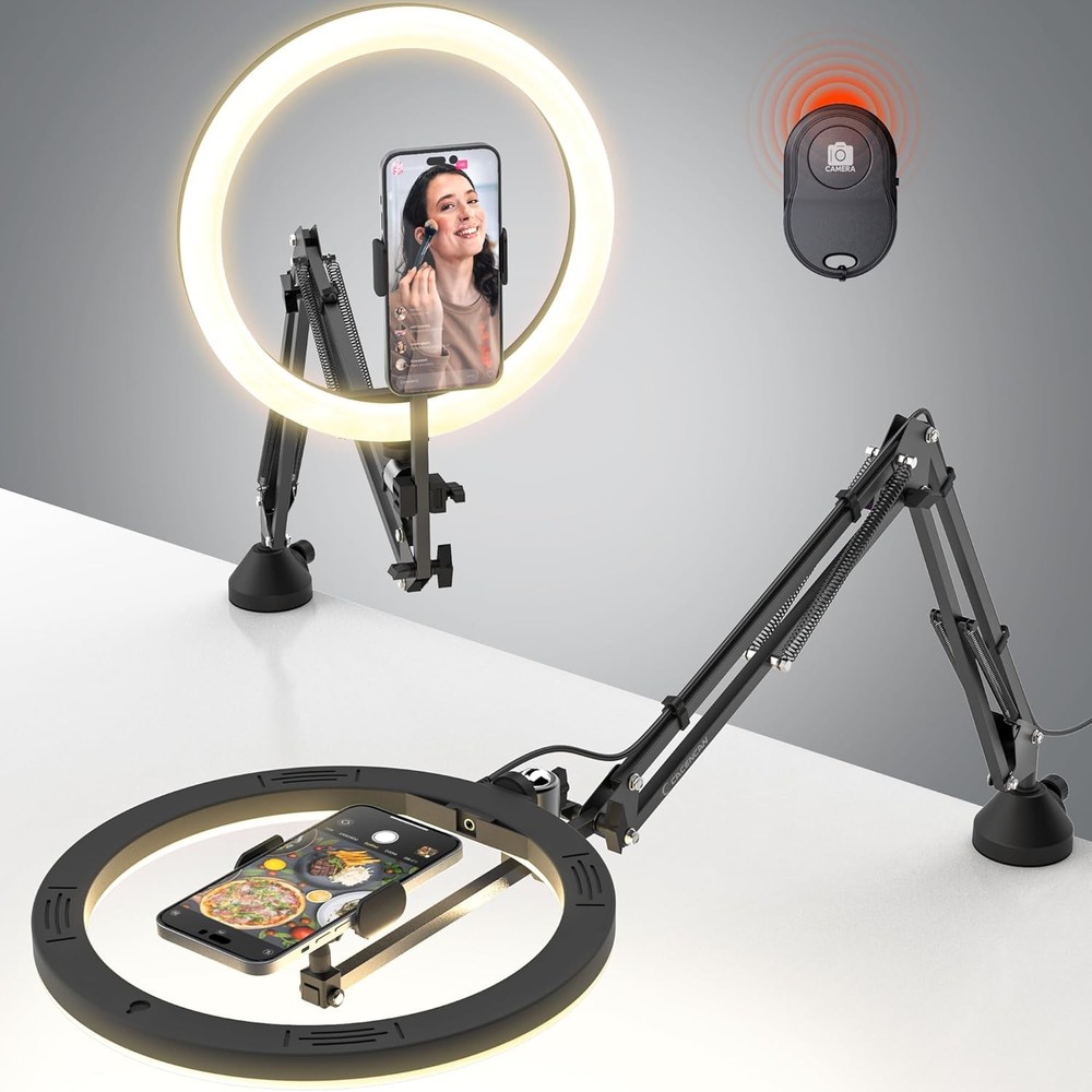 Upgrade Ring Light Overhead Phone Mount, 12”Circle LED Black (with RingLight）
