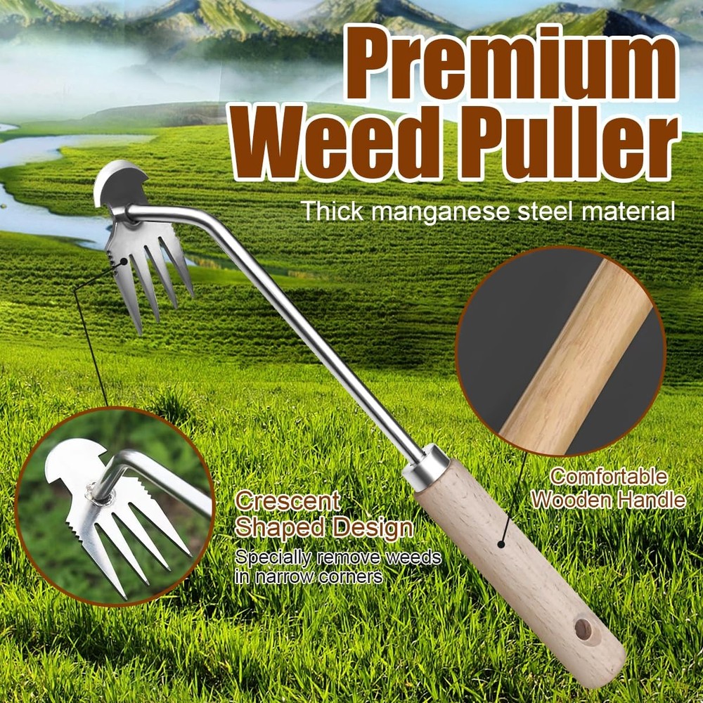 Weeder - Manual Weed Puller Tool, Uprooting Weeding Remover Tool, 4-Claw Stee...