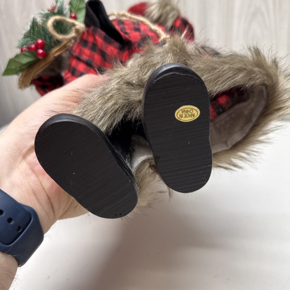 15" Plaid Black Bear Santa - Red