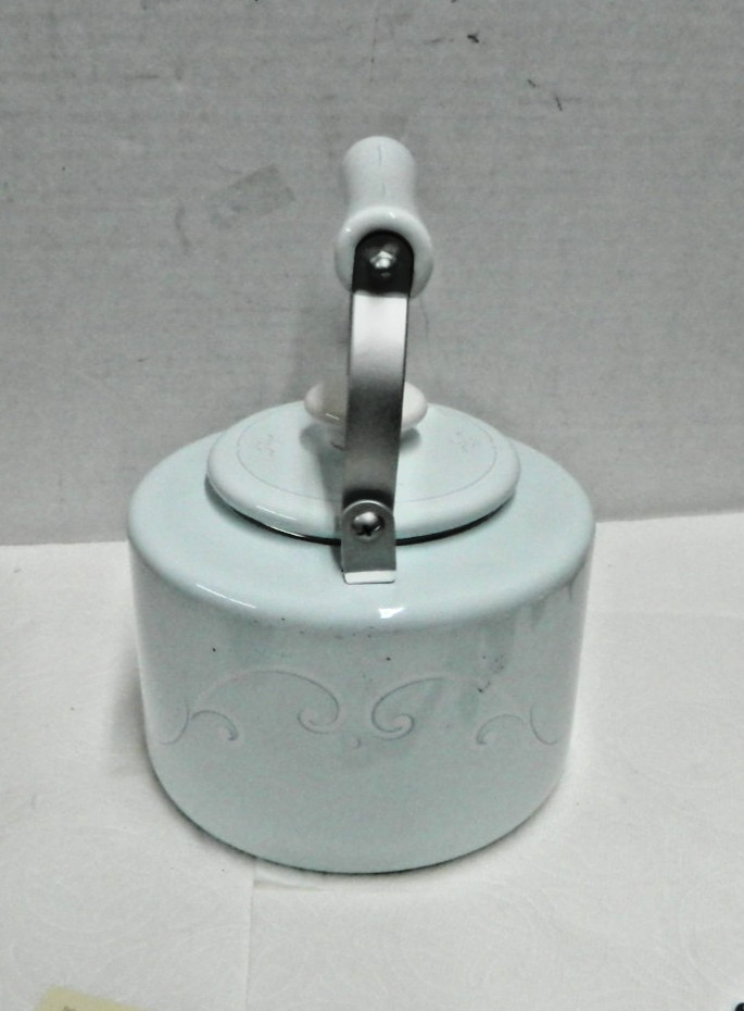 LENOX WHITE SWIRL DESIGN ENAMEL TEAKETTLE WITH TAG