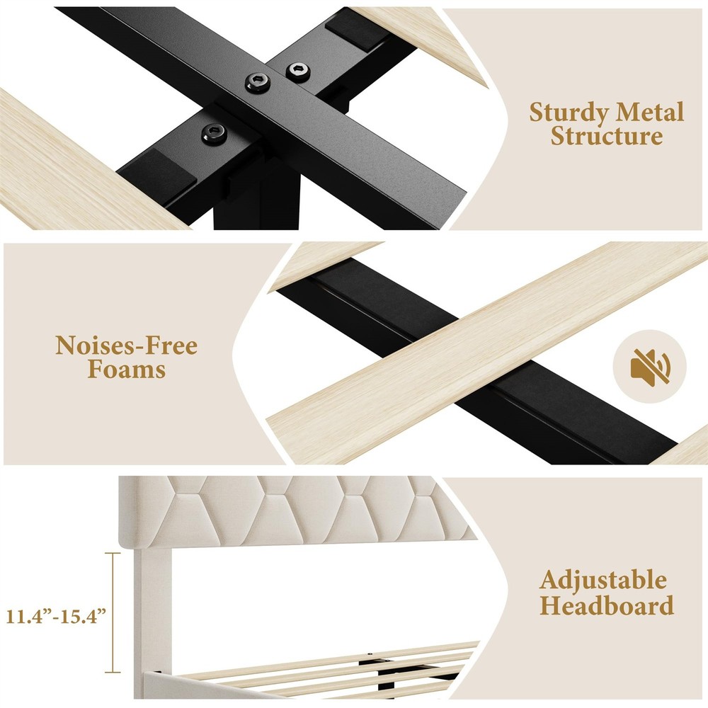 ☑️Queen Upholstered Bed Frame Heavy-Duty Platform Bed Frame Upholstered Headboar
