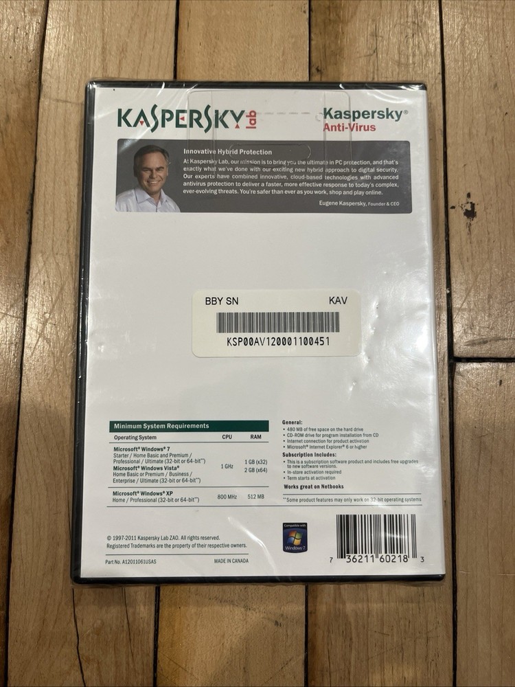 KASPERSLab Anti-Virus Protection PC Computer Security Software - NEW SEALED