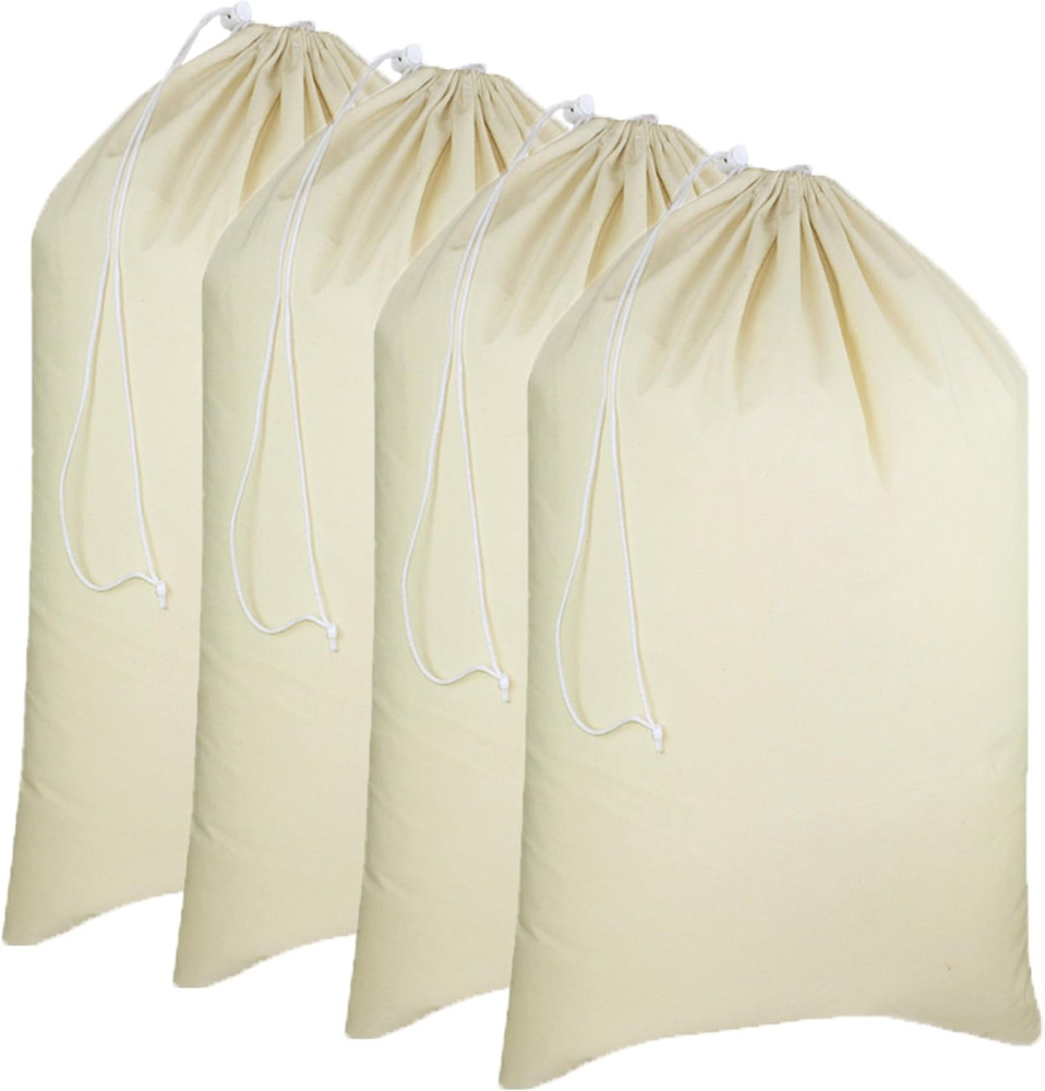 Extra Large Laundry Bags -4 Pack Heavy Duty Durable Cotton Canvas Drawstring ...