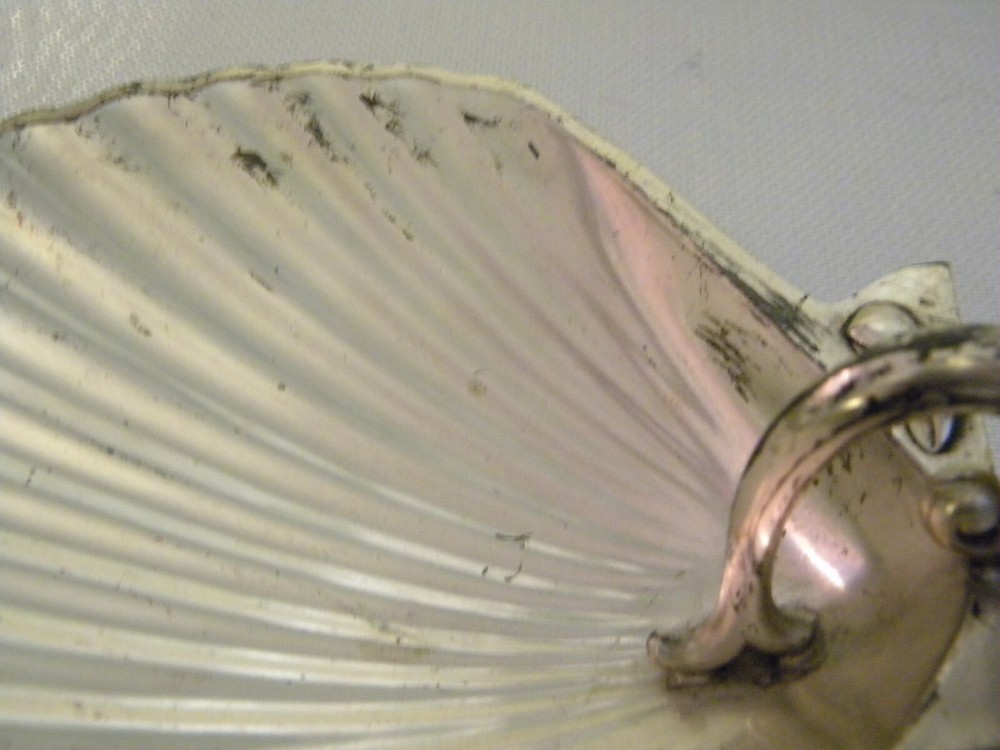 Silver Seashell Dish Bon Bon 7" Small Handle Vintage Footed Silver Plate *as-is