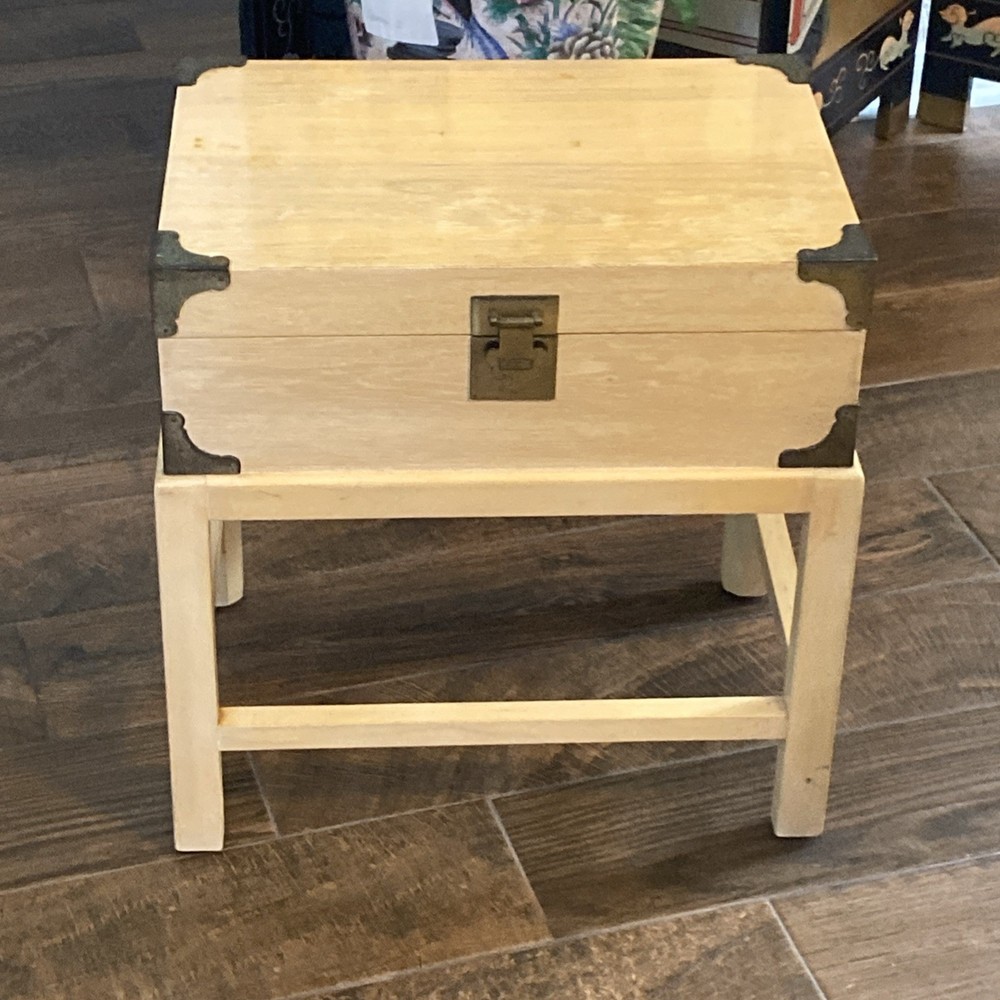 Vintage Solid Wood Chest Box Storage End Table Heavy & Well Made Brass Hardware