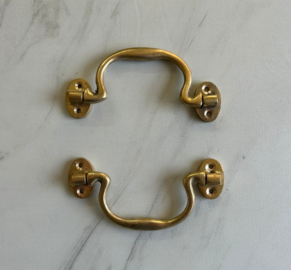 Vtg Victorian Style Brass Cabinet Drawer Door Drop Loop Handle Knob Pull 2pcs