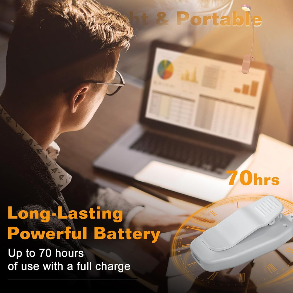 2 Packs Rechargeable Book Reading Light - Adjustable Brightness, 3 Color Tempera