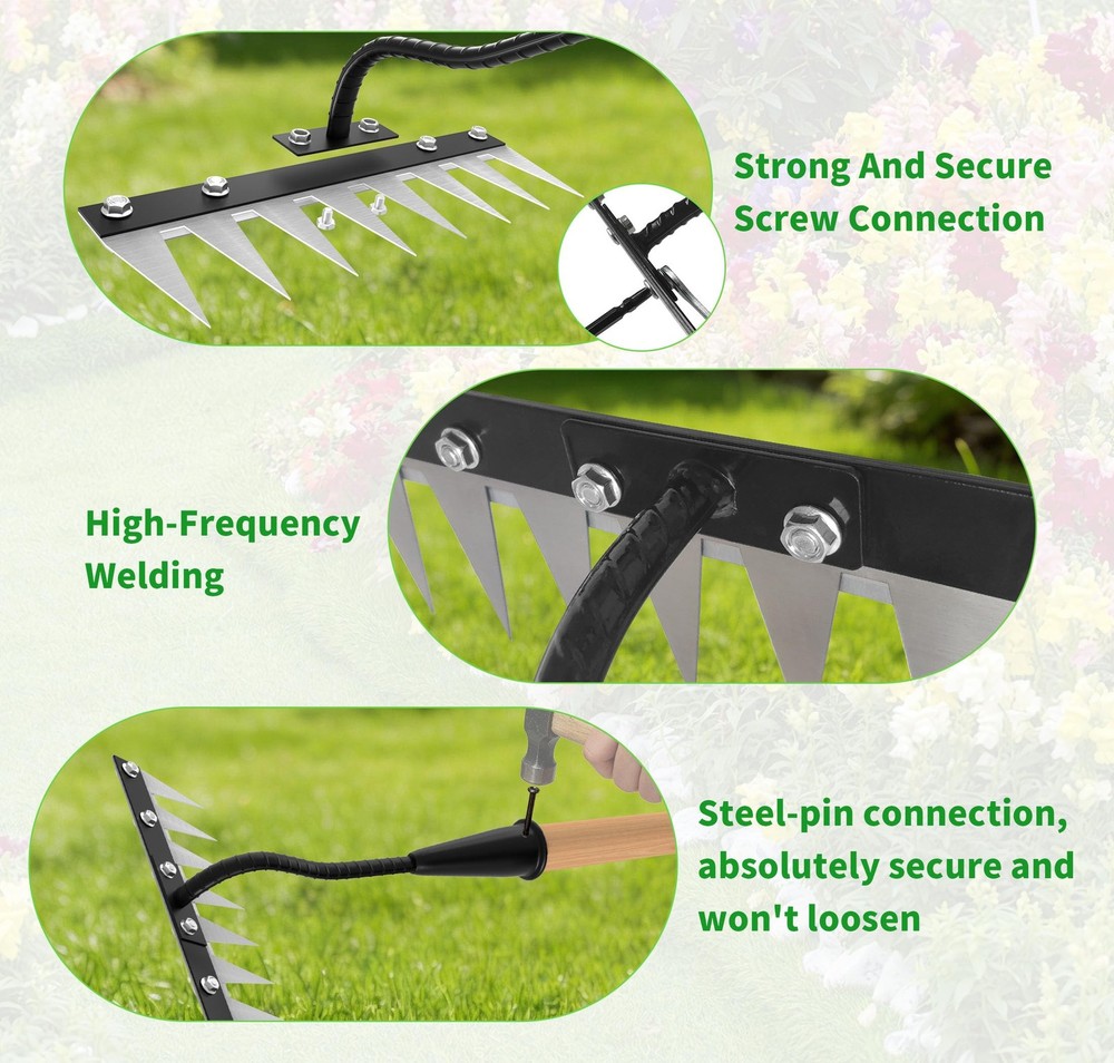 ATLRGISL Iron Weed Rake with Wooden Long Handle 2.0, 8 Teeth Weed Puller Tool...
