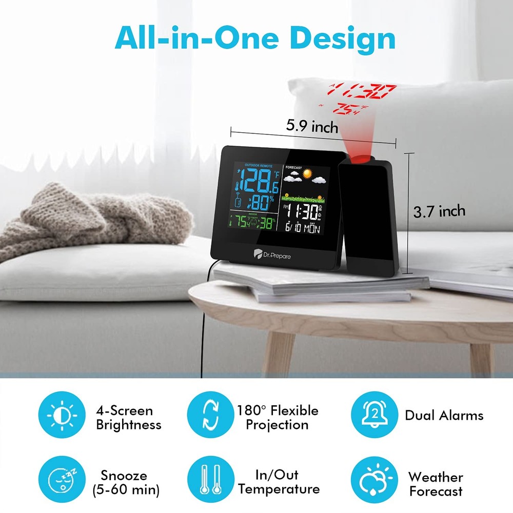 DR.PREPARE Projection Alarm Clock, Digital Projector on Ceiling with