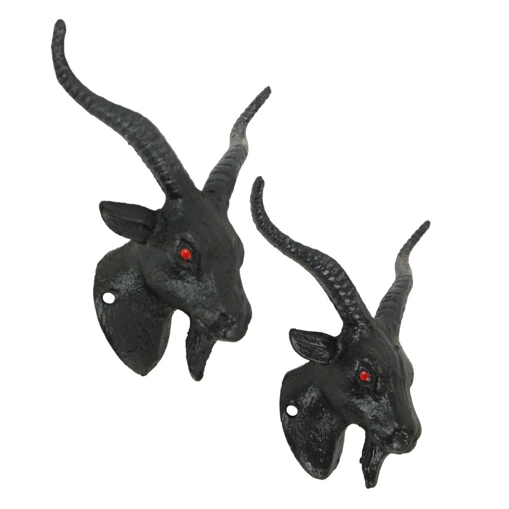 Set of 2 Black Cast Iron Baphomet Decorative Wall Hook Decor