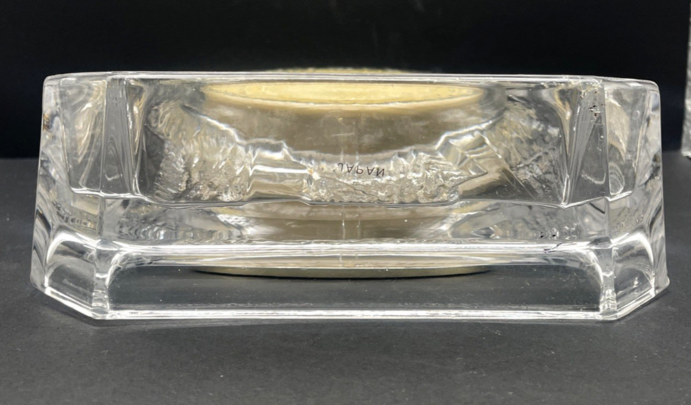 Howard Miller Clear Crystal Bamboo Desk Table Clock Gold Rim