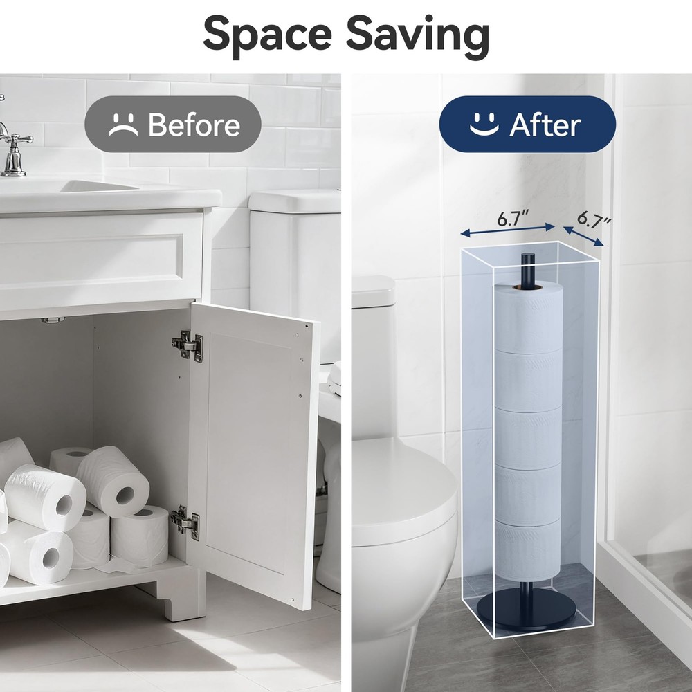 Black Toilet Paper Holder Stand for Spare Rolls Storage, Matte