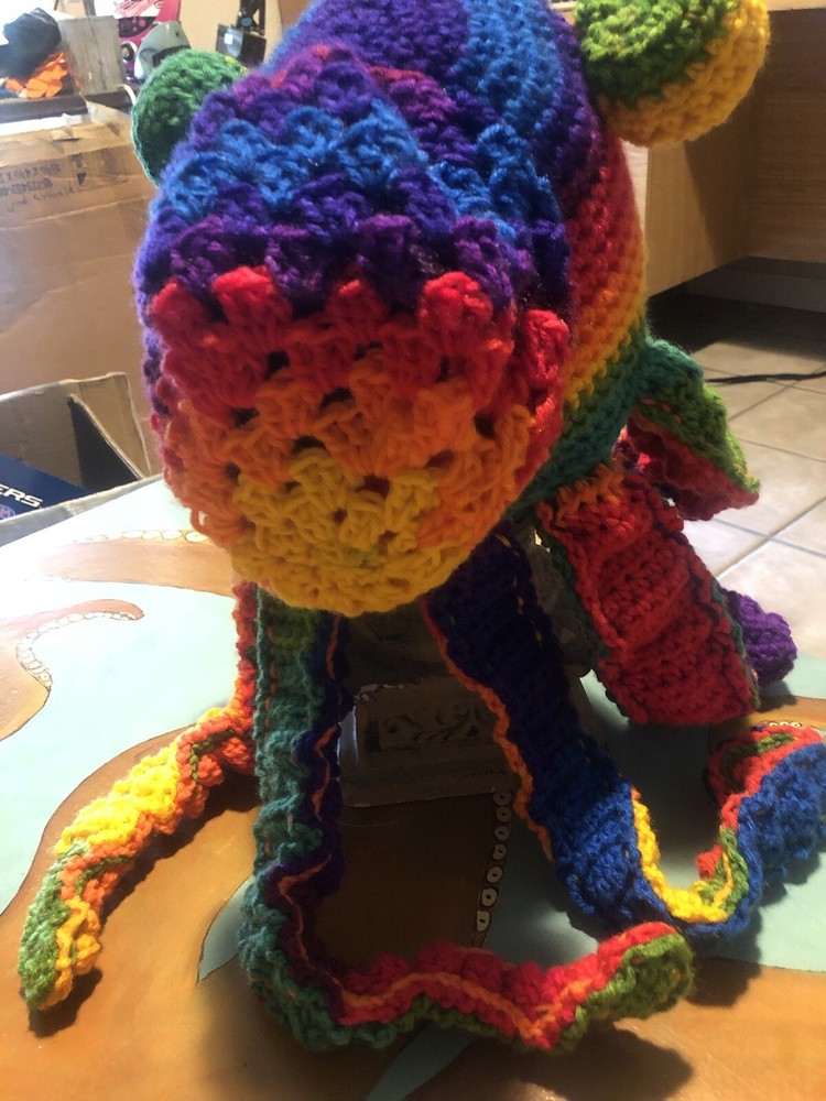 Kraken octopus crocheted hat Bold Multicolored