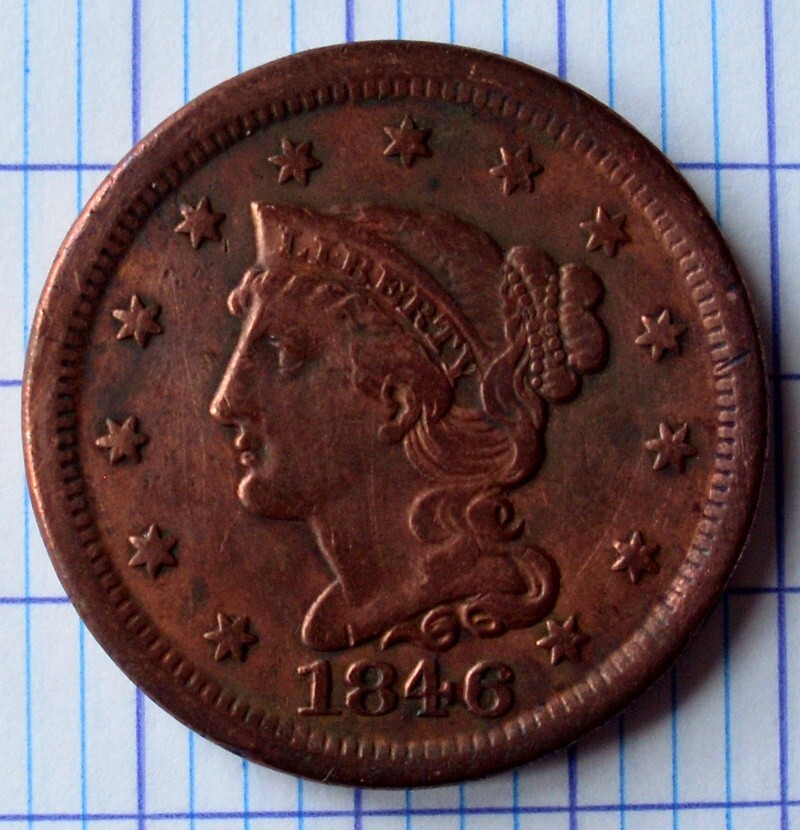 USA 1846, Original One Large Cent, small date - AU / MS