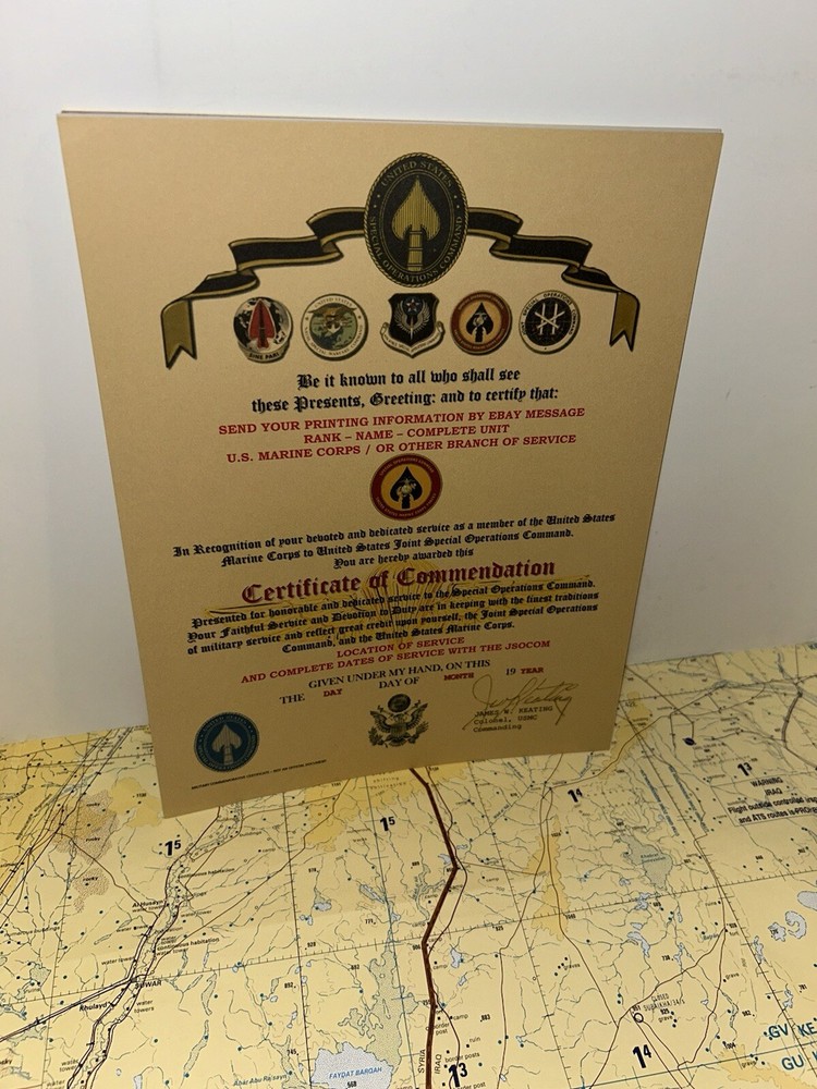 USMC / MARINE CORPS SPECIAL OPERATIONS COMMAND ~ CERTIFICATE OF COMMENDATION