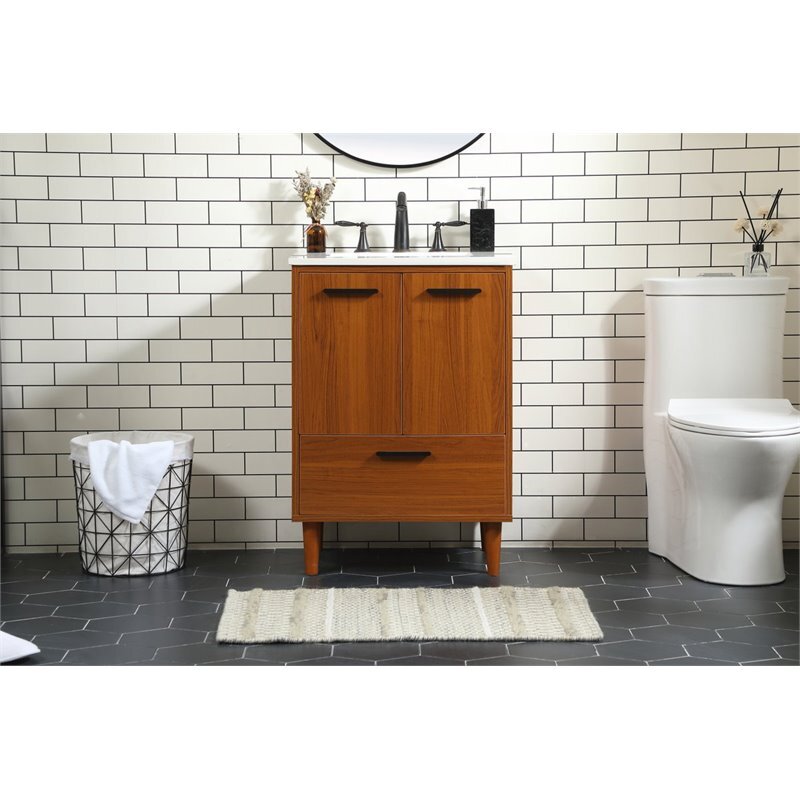 Elegant Decor Baldwin 24" Solid Wood and MDF Bathroom Vanity in Teak
