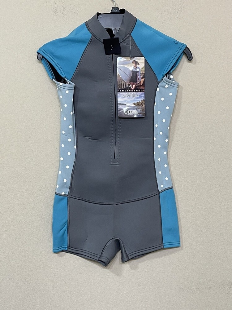 Xcel Kids Gray & Blue Short Sleeve Front Zip 2mm Wetsuit Size 14