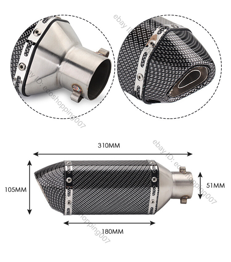 Universal 38-51mm Modify Exhaust End Tip DB Killer Short Muffler Tail Pipe 310mm