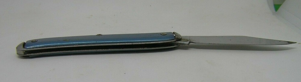 Old ~ Blue Single Blade Folding Pocket Knife ~ Made In U.S.A