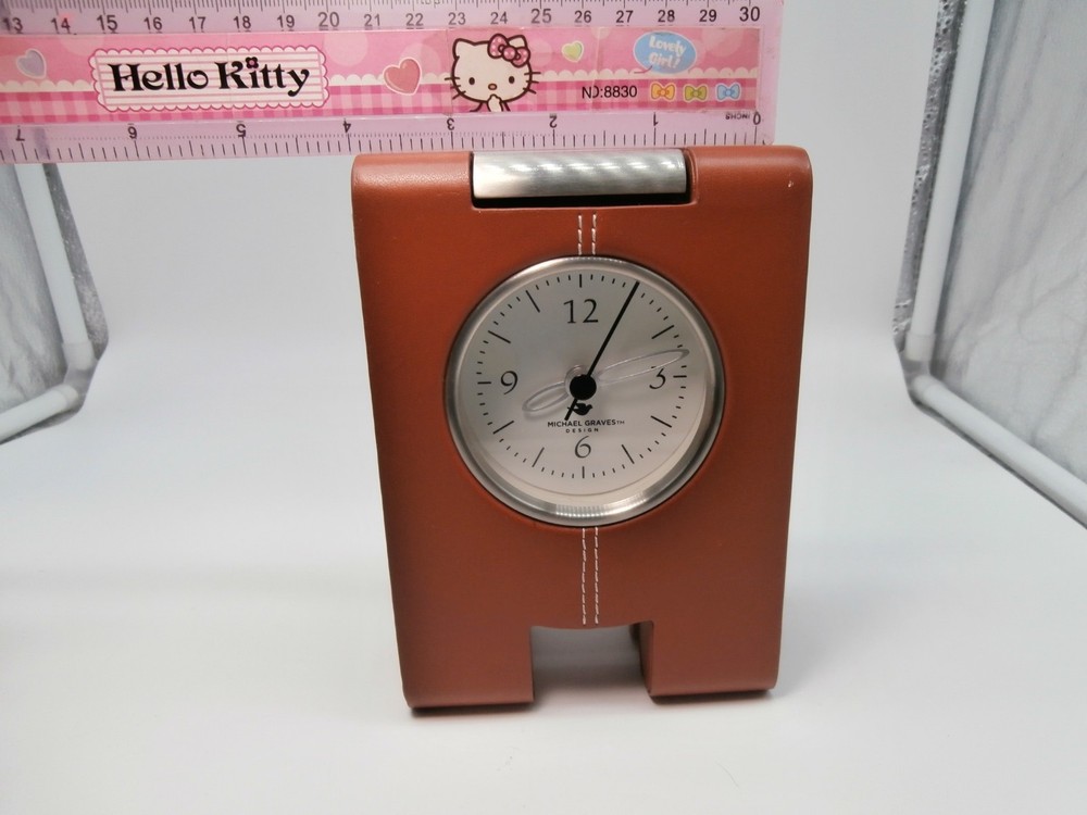 Michael Graves A Frame Leather Covered Desk Clock