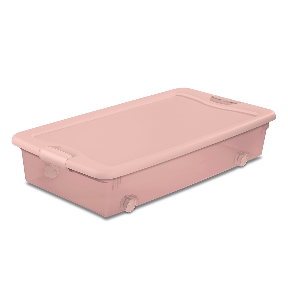 Sterilite 56 Qt Wheeled Under Bed Storage Container Plastic Bin, Blush, 4 Pack