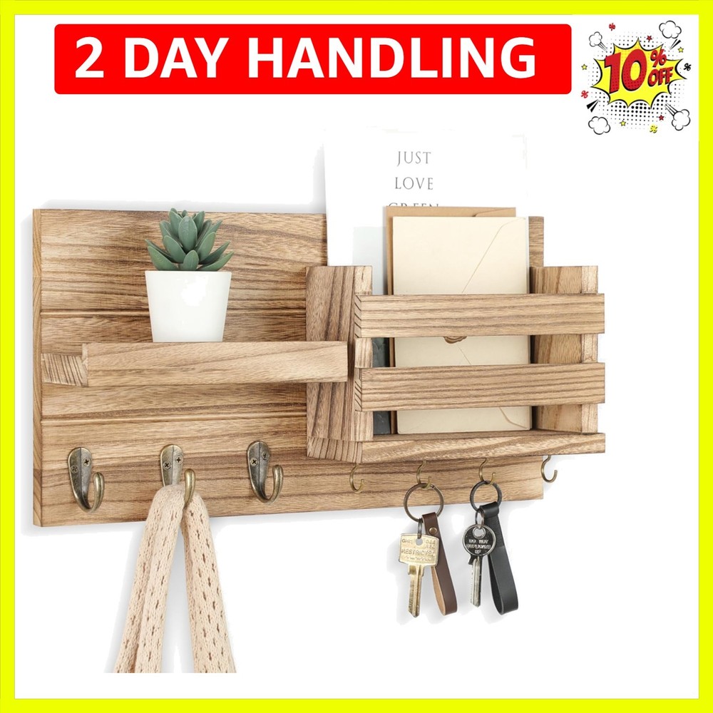 Mail Organizer for Wall Mount – Key Holder with Shelf Includes Letter Holder ...