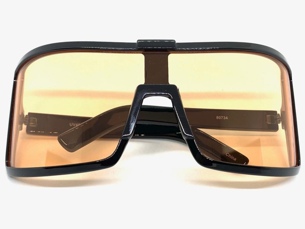Oversized Exaggerated Retro Modern Shield Raver SUNGLASSES Large Big Black Frame