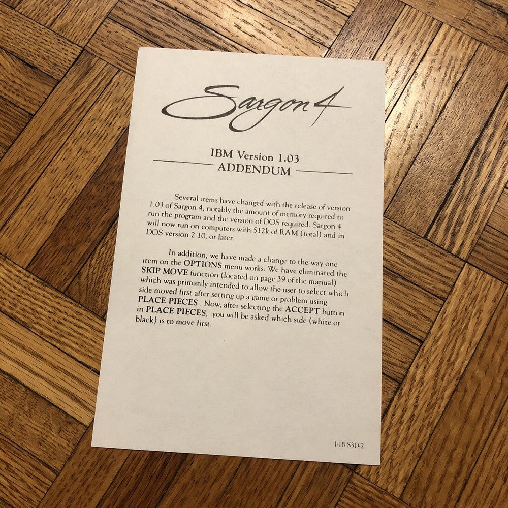 SARGON 4 Vintage Computer Chess PC Game 3.5" Spinnaker 1989 COMPLETE
