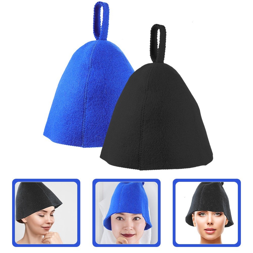 2 Pcs Wool Felt Shower Cap Sauna Hat Breathable Equipment Accessories