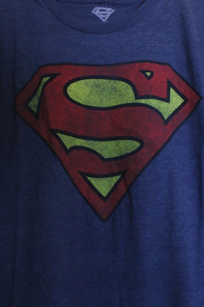 Superman Short Sleeve Tee Shirt Navy Blue Heather Shield Authentic DC Comics