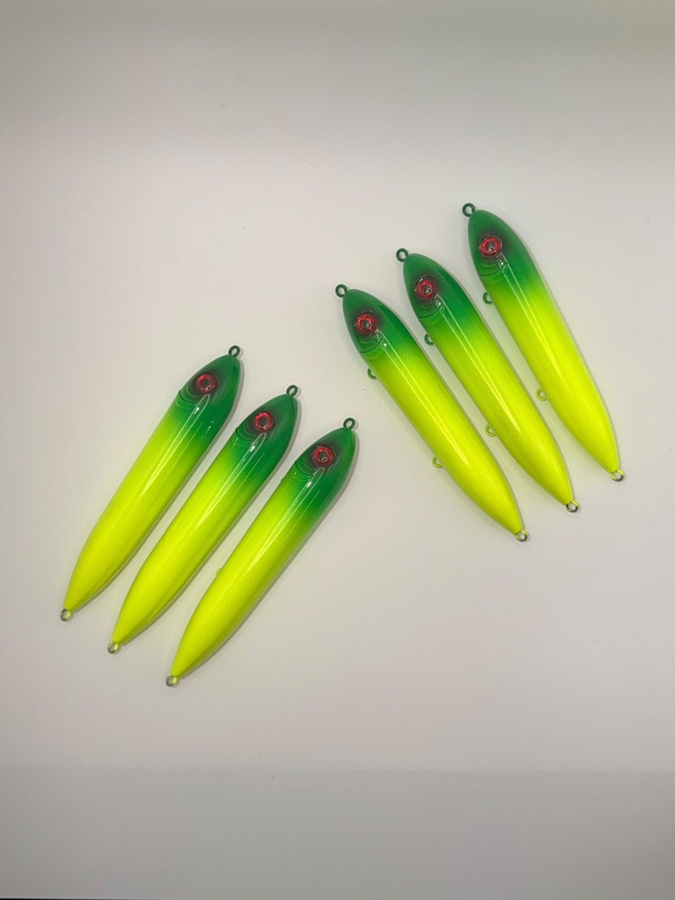 5” Catfish Spook Rattle Float Green/Chartreuse Red Eye Santee Rig Peg Float -6pc