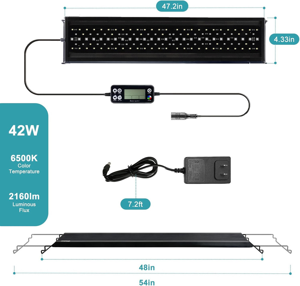24/7 LED Aquarium Light, IP68 Waterproof Extendable Bracket Fish Tank Light with