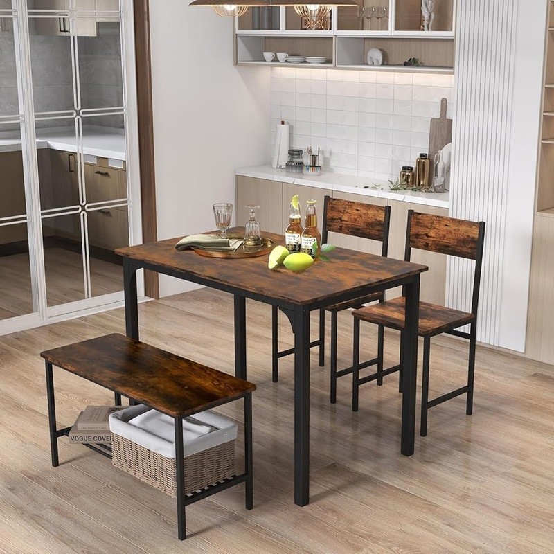 Heavy Duty Metal Dining Table Set Storage Solution Compact Bench 4 People New