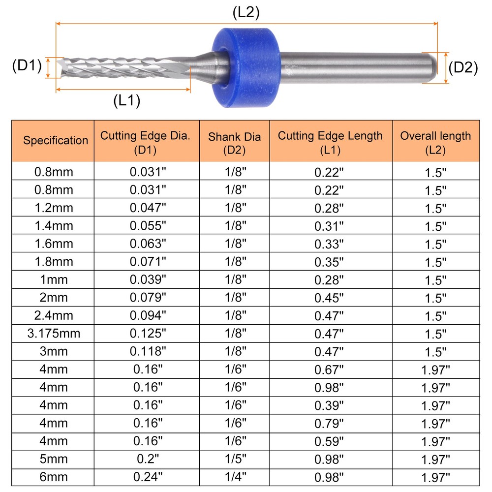 10pcs End Mill Bit 2mm Solid Carbide CNC Router Bits Engraving Cutter Tools