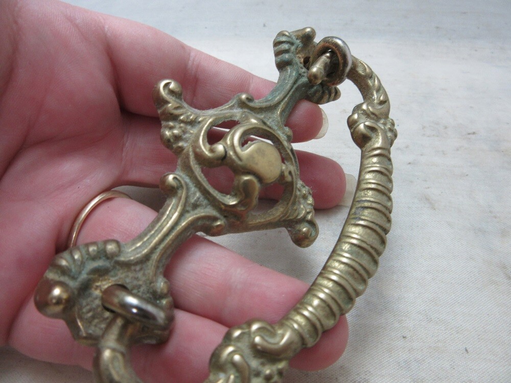 Vintage ornate brass drawer pull salvage