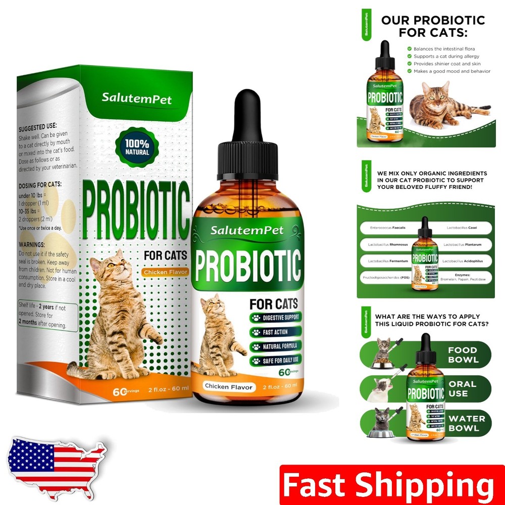 Advanced Cat Probiotic Drops – Digestive Support for Cats with Diarrhea,...