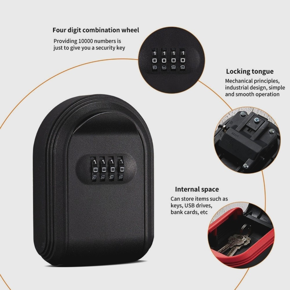 Black ABS Plastic Key Box Variable Password Key Safe Household Key Storage