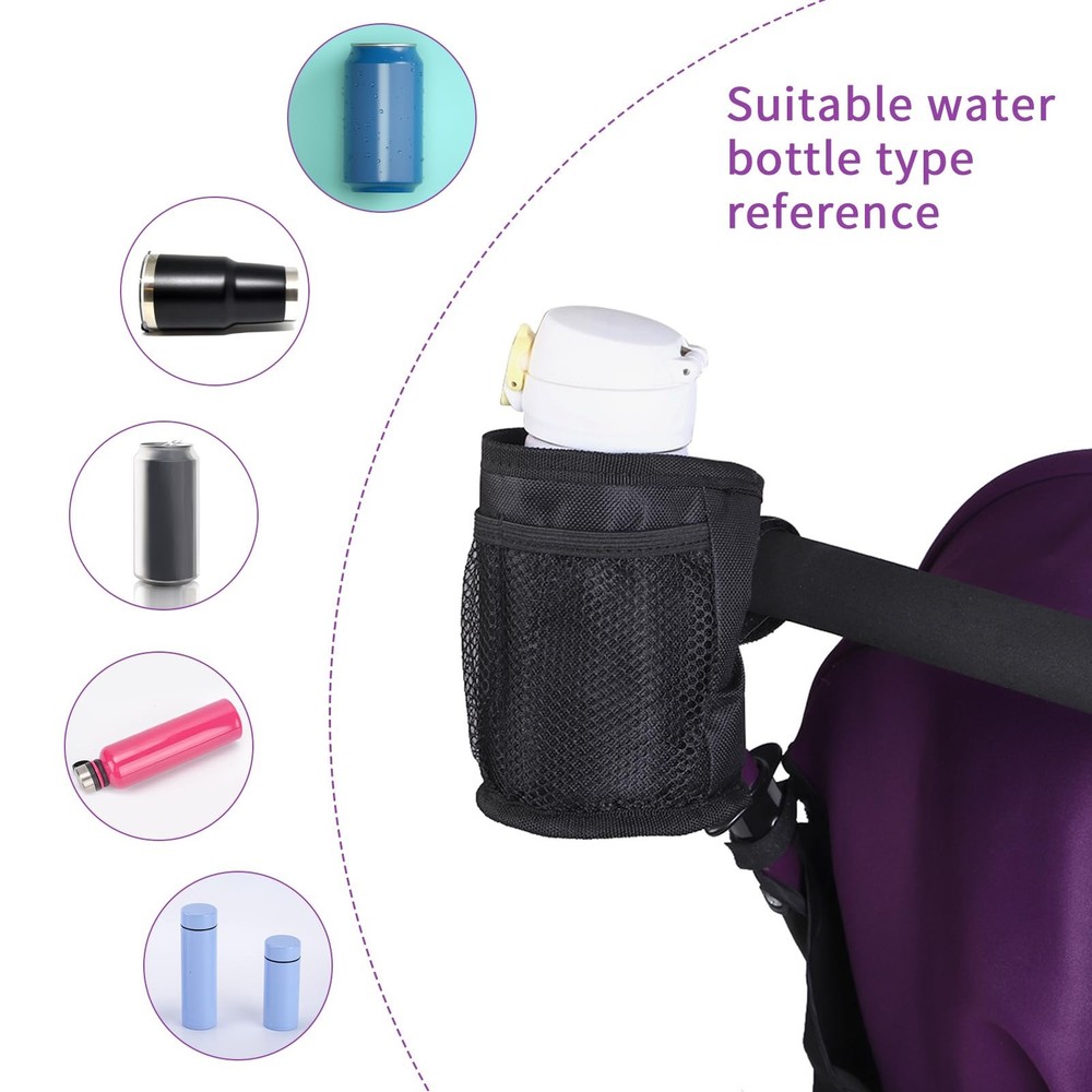 Stroller Cup Holder with Several Mesh Pockets, Sturdy Polyester Material Whee...